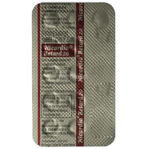 nicardia 20mg retard tablet 15's